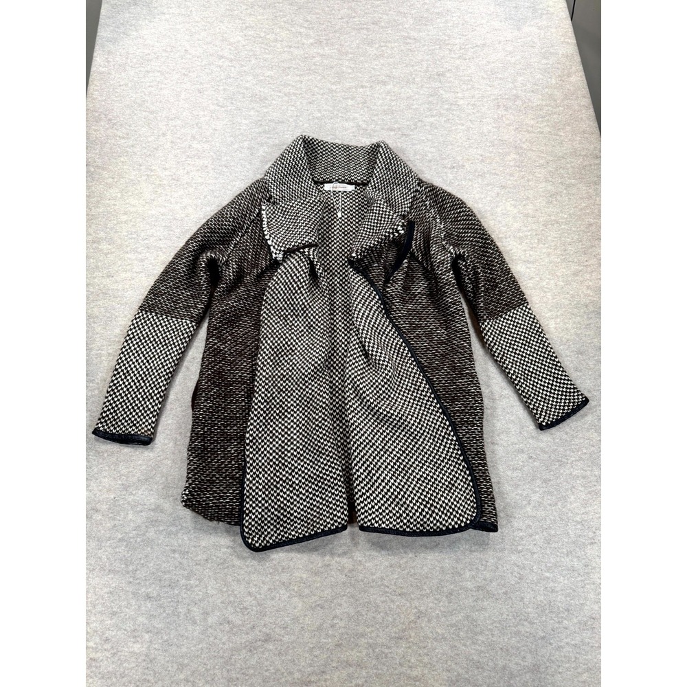 Simply Couture Cardigan Sweater Womens XL Brown White Textured Open Front Knit